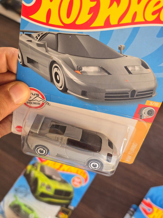 Hot Wheels 1994 Bugatti EB110 SS (Light Grey) - Kinder Logs