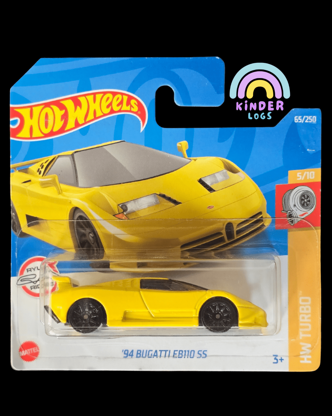 Hot Wheels 1994 Bugatti EB110 SS - Yellow (Imported Short Card) - Kinder Logs