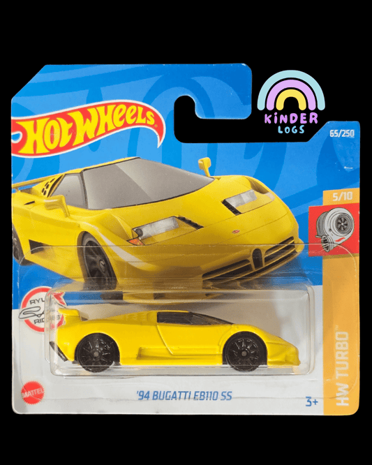 Hot Wheels 1994 Bugatti EB110 SS - Yellow (Imported Short Card) - Kinder Logs