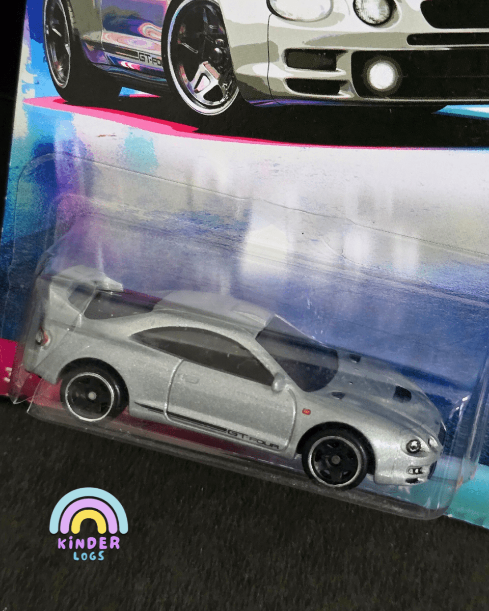 Hot Wheels 1995 Toyota Celica GT - FOUR - Silver - Cracked Blister (Imported) - Kinder Logs