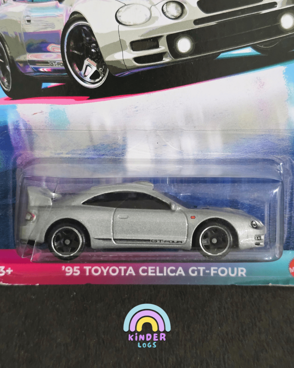 Hot Wheels 1995 Toyota Celica GT - FOUR - Silver - Cracked Blister (Imported) - Kinder Logs