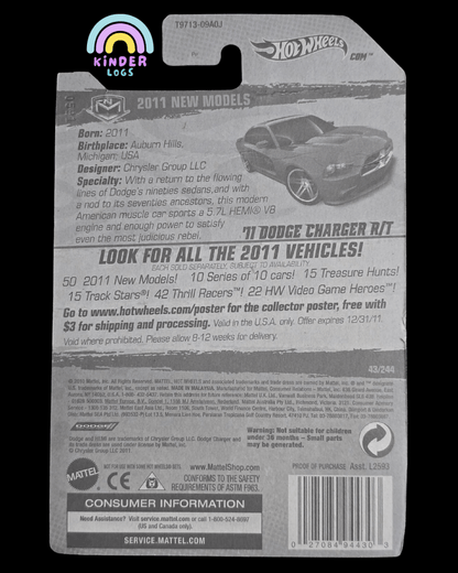 Hot Wheels 2011 Dodge Charger R/T - Red (Imported) - Kinder Logs