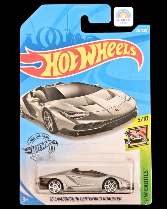 Hot Wheels 2016 Lamborghini Centenario Roadster - Silver Color - Kinder Logs