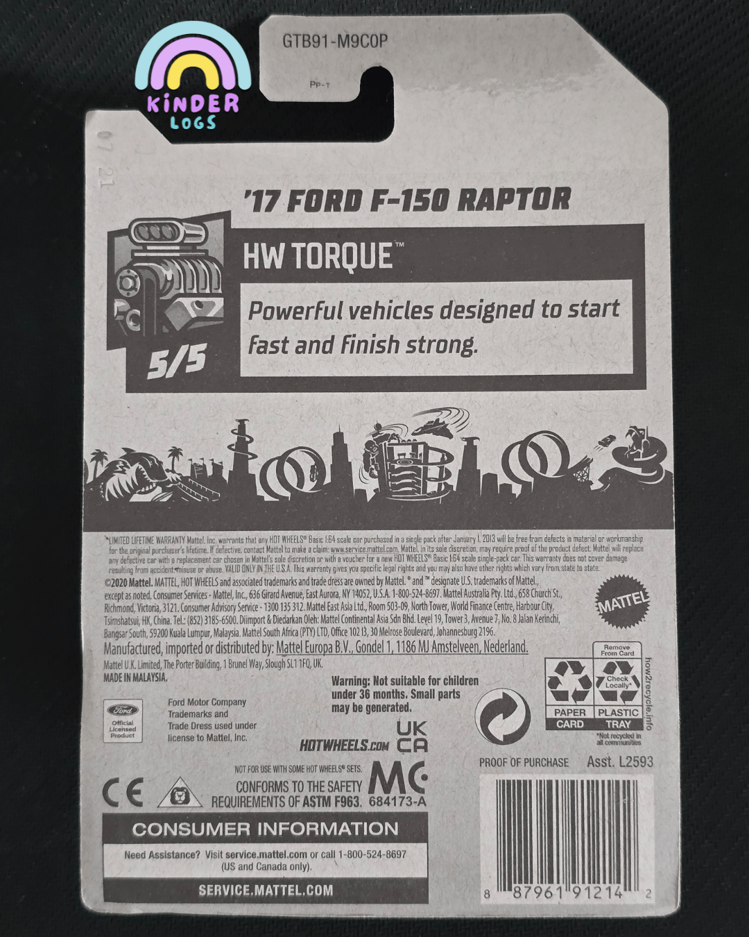 Hot Wheels 2017 Ford F - 150 Raptor - Maroon (Imported) - Kinder Logs