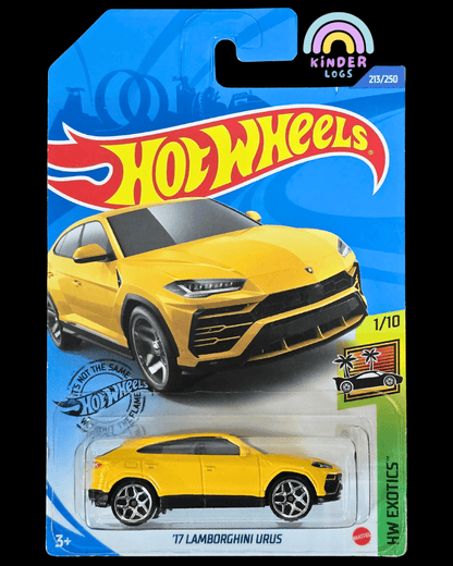 Hot Wheels 2017 Lamborghini Urus - Yellow (2018 Imported Card) - Kinder Logs