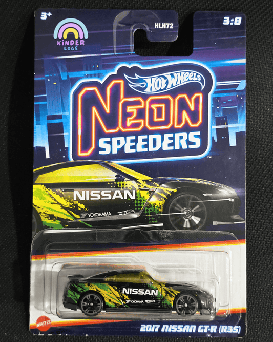 Hot Wheels 2017 Nissan GT - R (R35) - Neon Speeders (Imported) - Kinder Logs