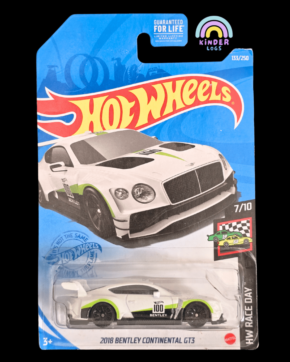 Hot Wheels 2018 Bentley Continental GT3 - White - Kinder Logs