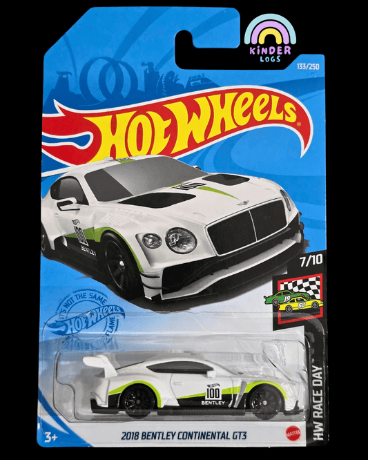 Hot Wheels 2018 Bentley Continental GT3 - White (Imported) - Kinder Logs