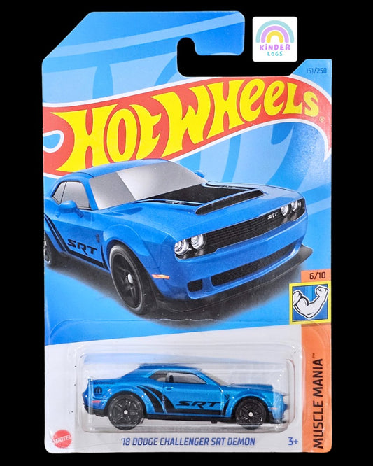 Hot Wheels 2018 Dodge Challenger SRT Demon - Blue Color - Kinder Logs