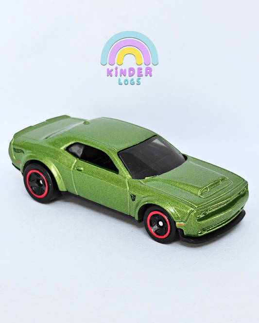Hot Wheels 2018 Dodge Challenger SRT Demon - Green (Uncarded - New) - Kinder Logs