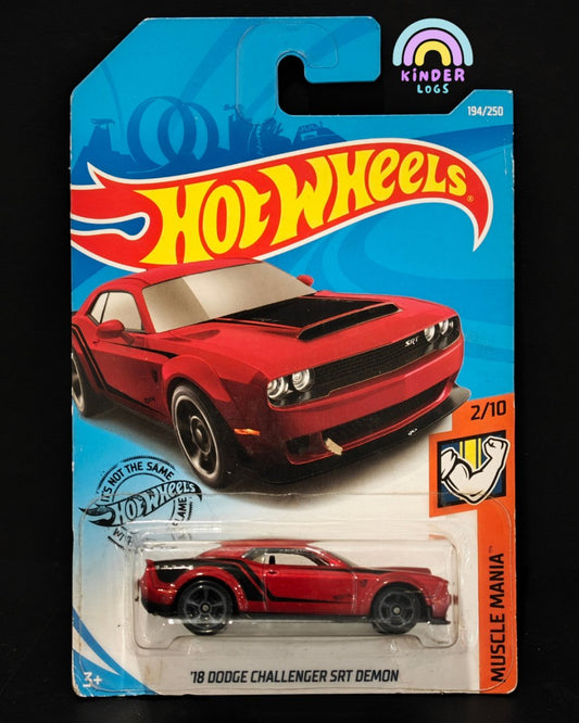 Hot Wheels 2018 Dodge Challenger SRT Demon (Red) - Kinder Logs