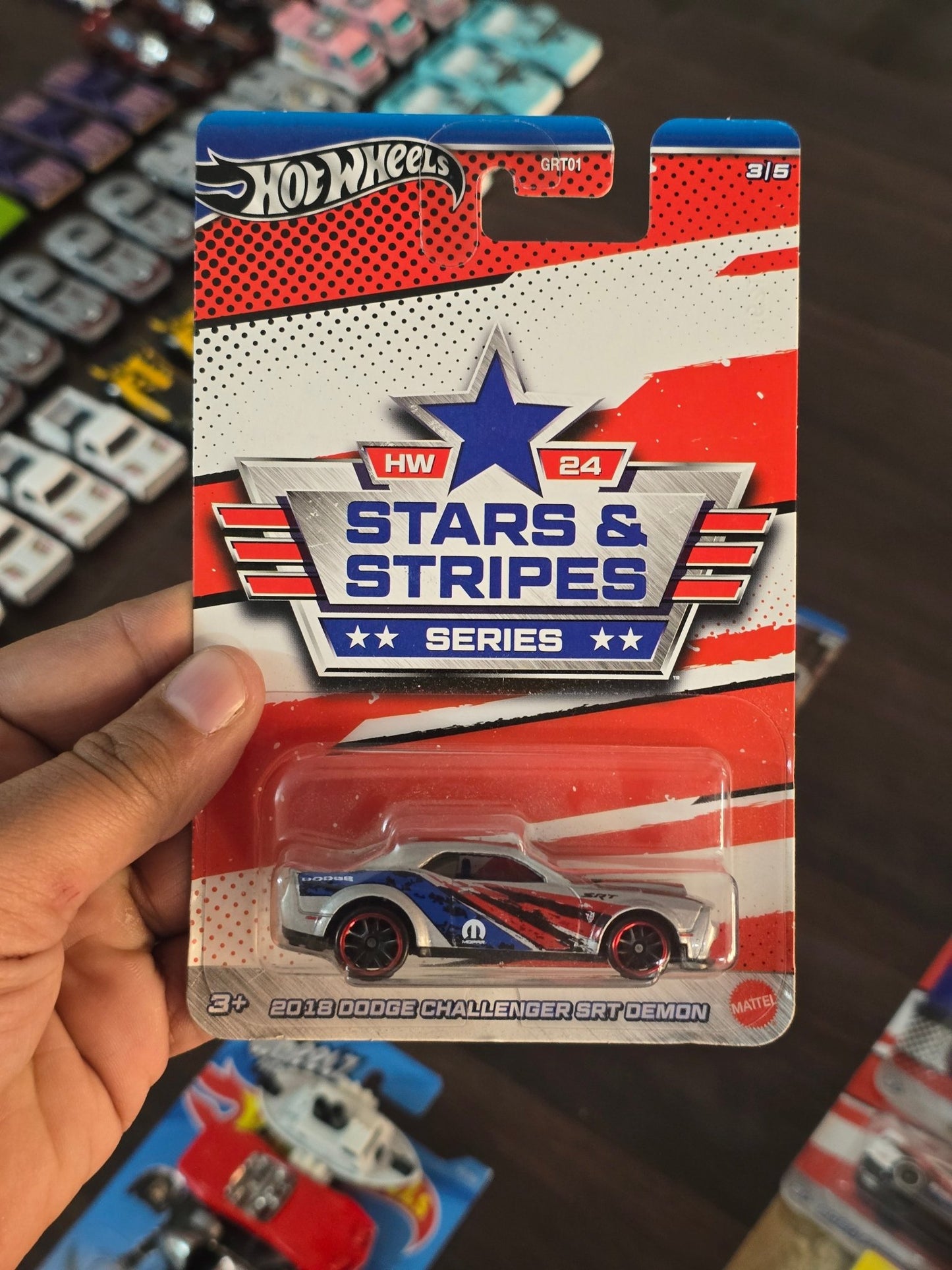 Hot Wheels 2018 Dodge Challenger SRT Demon - Stars And Stripes Series (Imported) - Kinder Logs