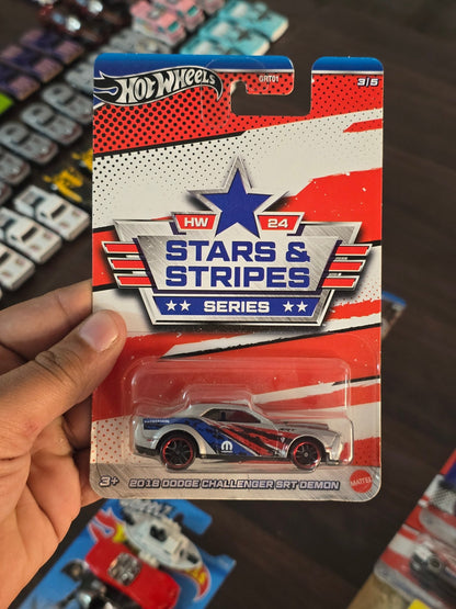 Hot Wheels 2018 Dodge Challenger SRT Demon - Stars And Stripes Series (Imported) - Kinder Logs