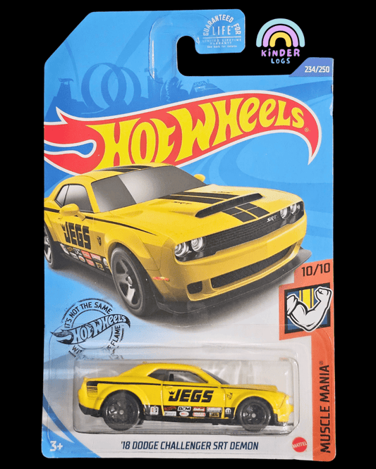 Hot Wheels 2018 Dodge Challenger SRT Demon - Yellow (Imported) - Kinder Logs