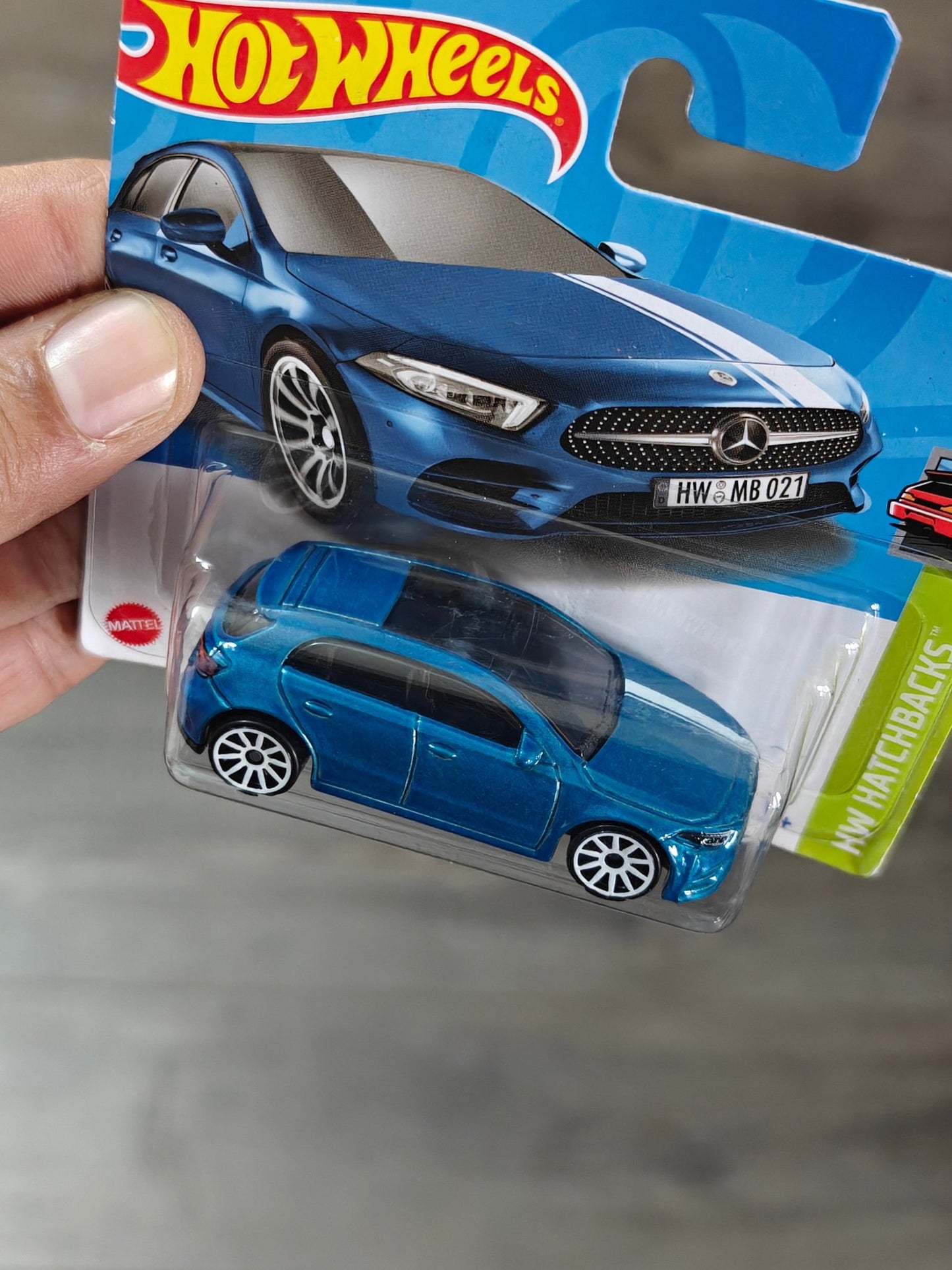 Hot Wheels 2019 Mercedes - Benz A - Class - Blue (Imported Short Card) - Kinder Logs