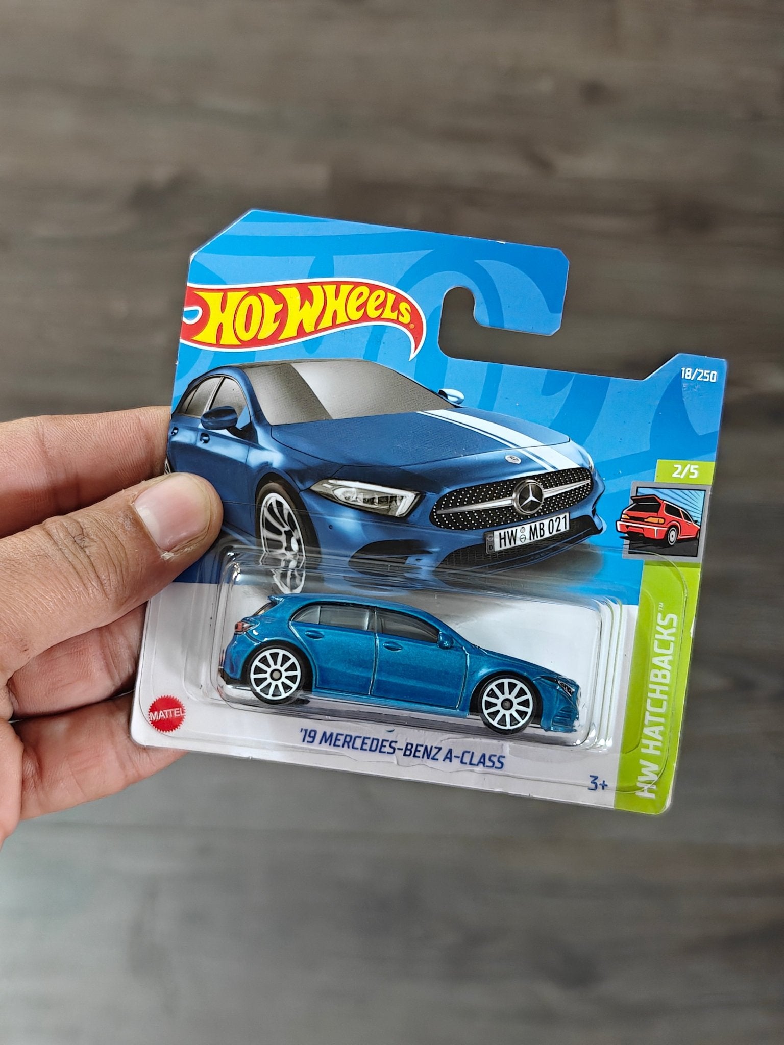 Hot Wheels 2019 Mercedes - Benz A - Class - Blue (Imported Short Card) - Kinder Logs