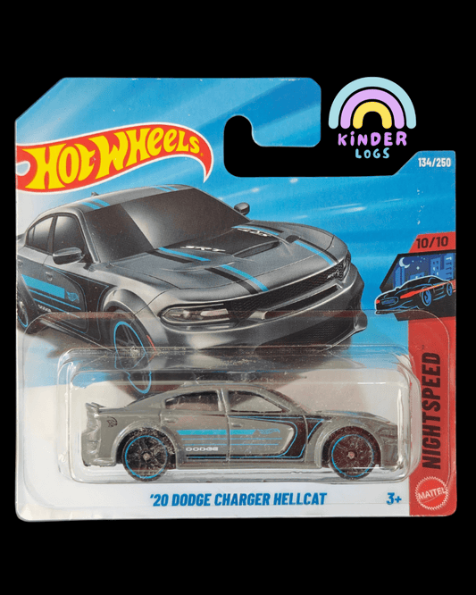 Hot Wheels 2020 Dodge Charger Hellcat - Grey (Imported - Short Card - Cracked Blister) - Kinder Logs