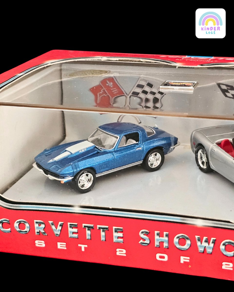 Hot Wheels 45th Anniversary Chevrolet Corvette Showcase - Set of 2 Cars - Kinder Logs