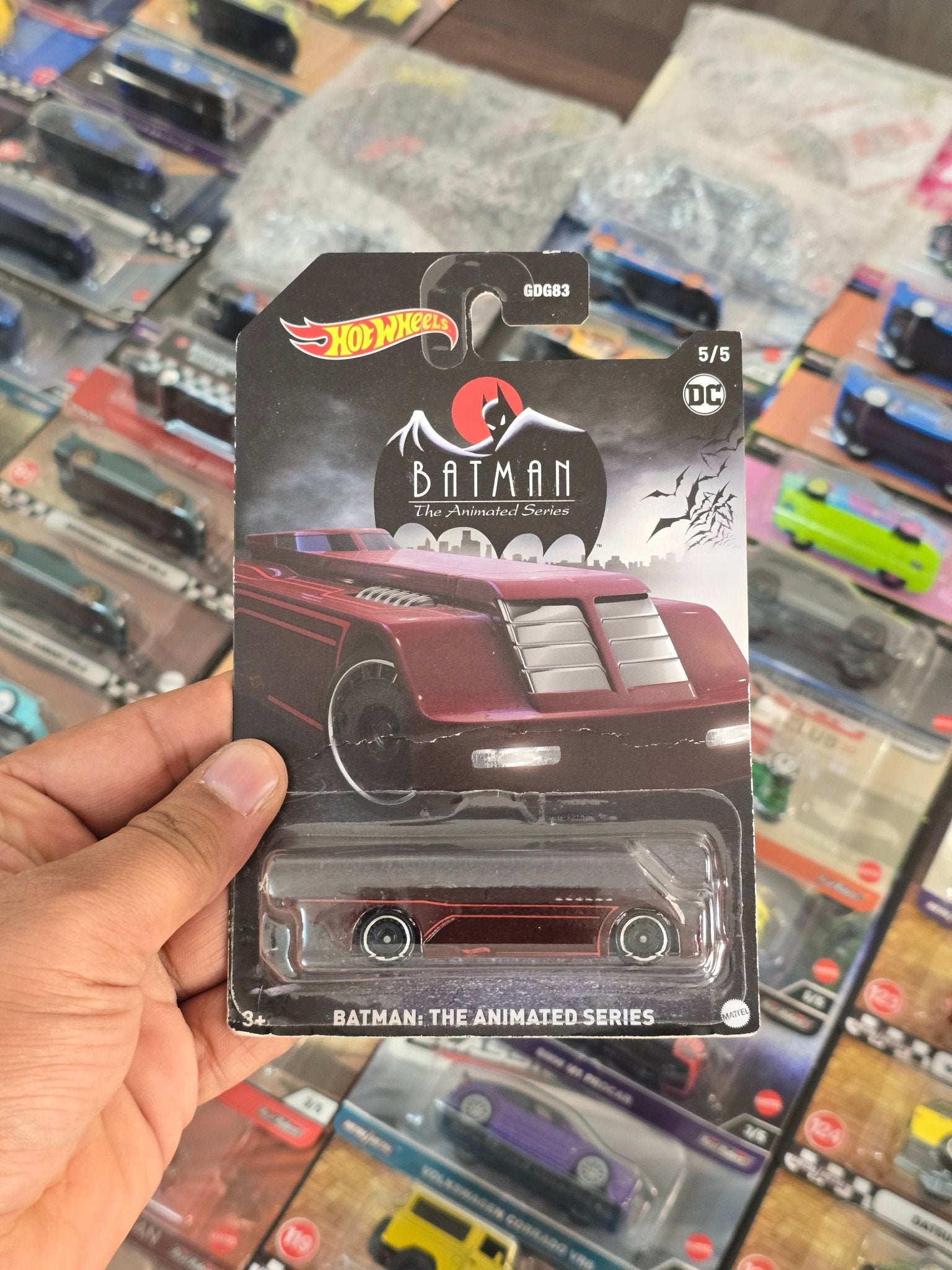 Hot Wheels Animated Batman Batmobile (Maroon) - Creased Card (Imported) - Kinder Logs