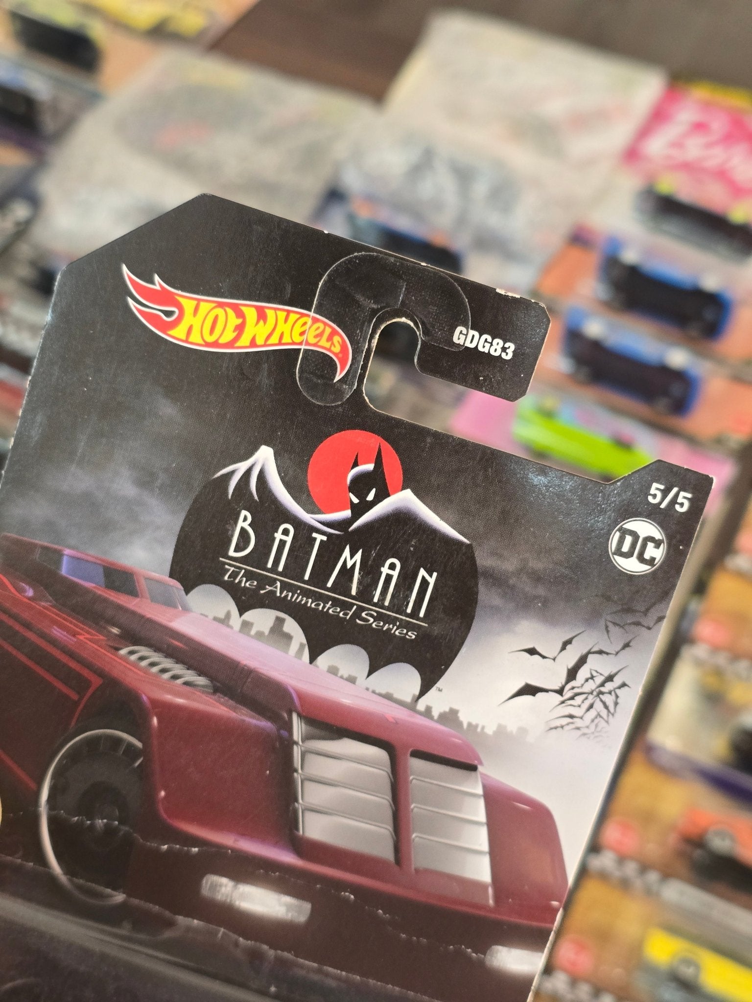 Hot Wheels Animated Batman Batmobile (Maroon) - Creased Card (Imported) - Kinder Logs