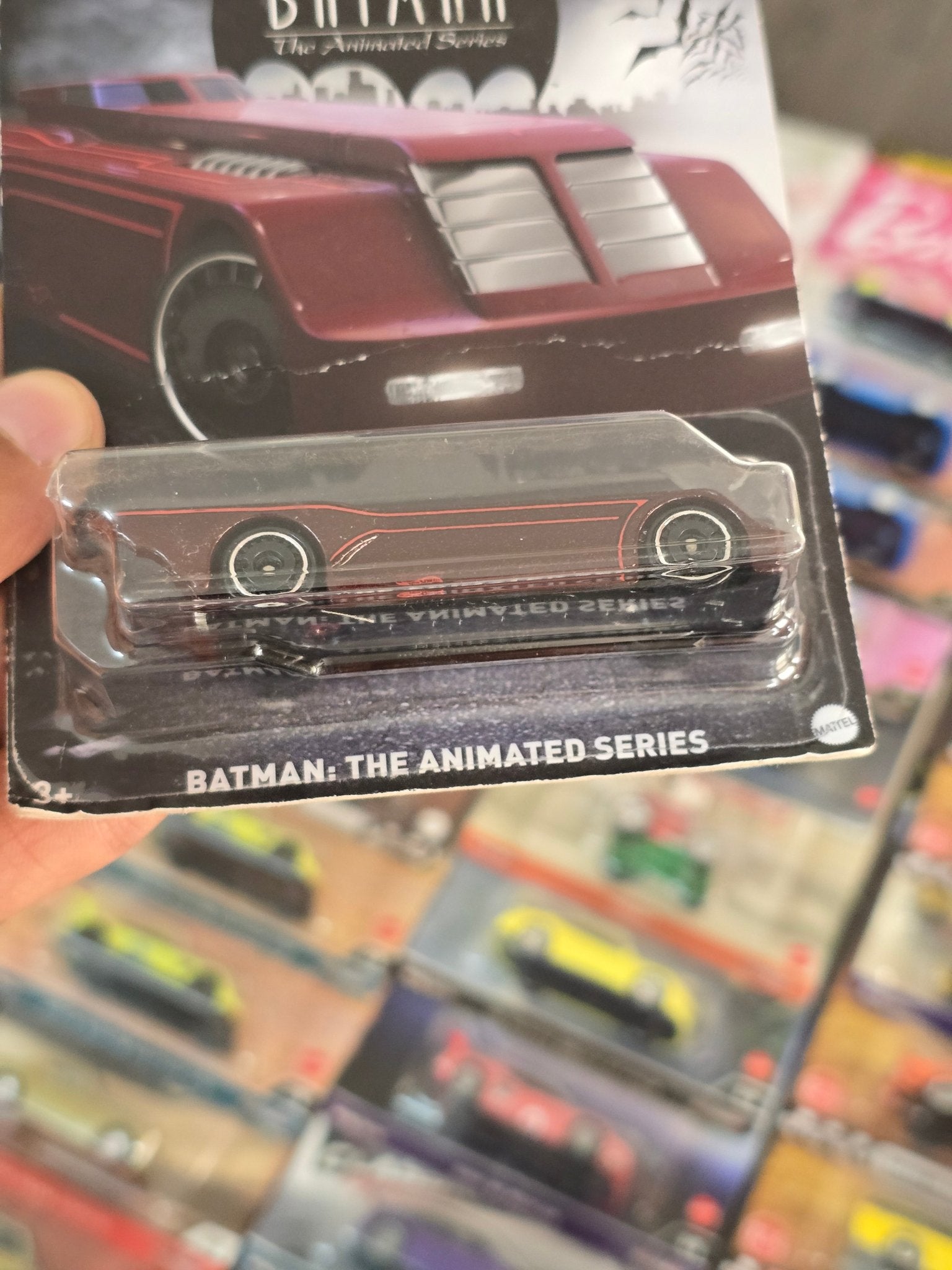 Hot Wheels Animated Batman Batmobile (Maroon) - Creased Card (Imported) - Kinder Logs