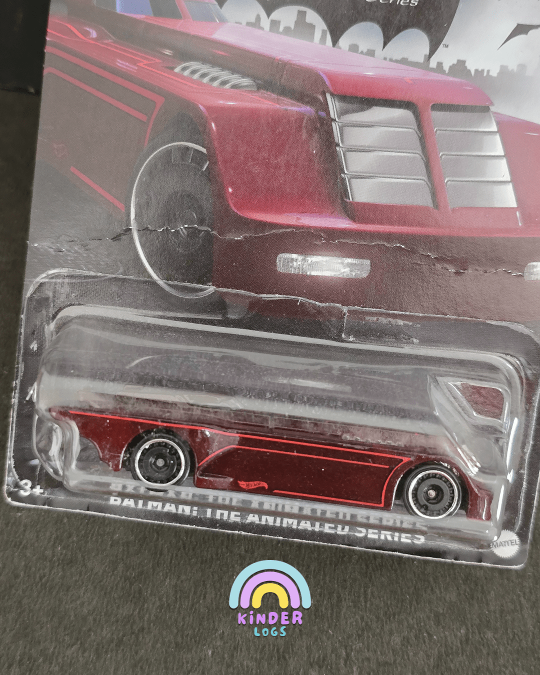 Hot Wheels Animated Batman Batmobile (Maroon) - Creased Card (Imported) - Kinder Logs