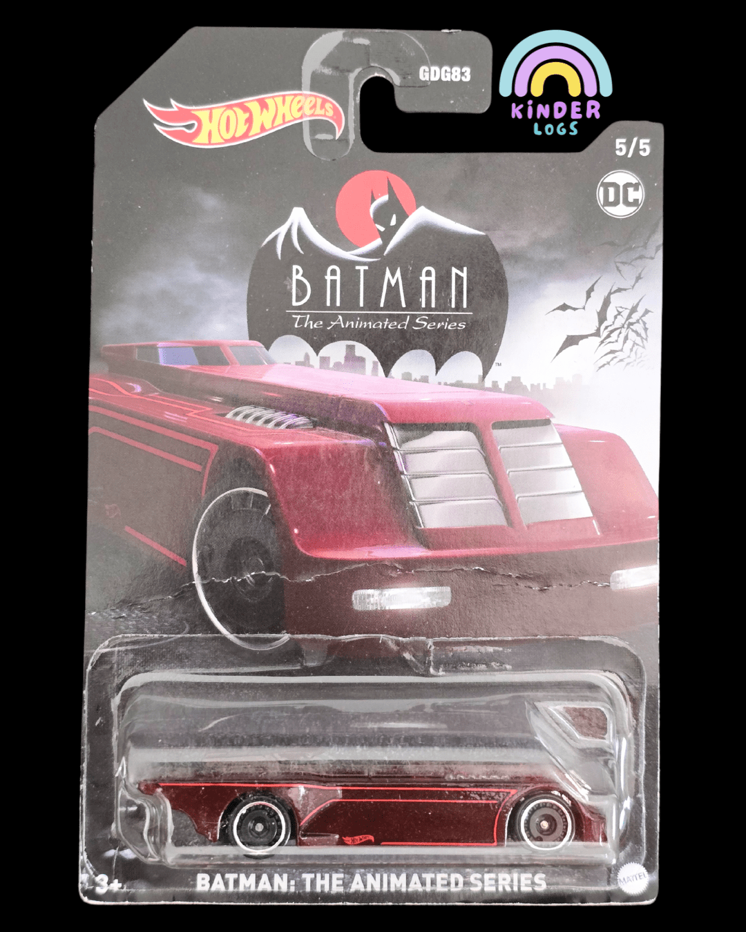 Hot Wheels Animated Batman Batmobile (Maroon) - Creased Card (Imported) - Kinder Logs