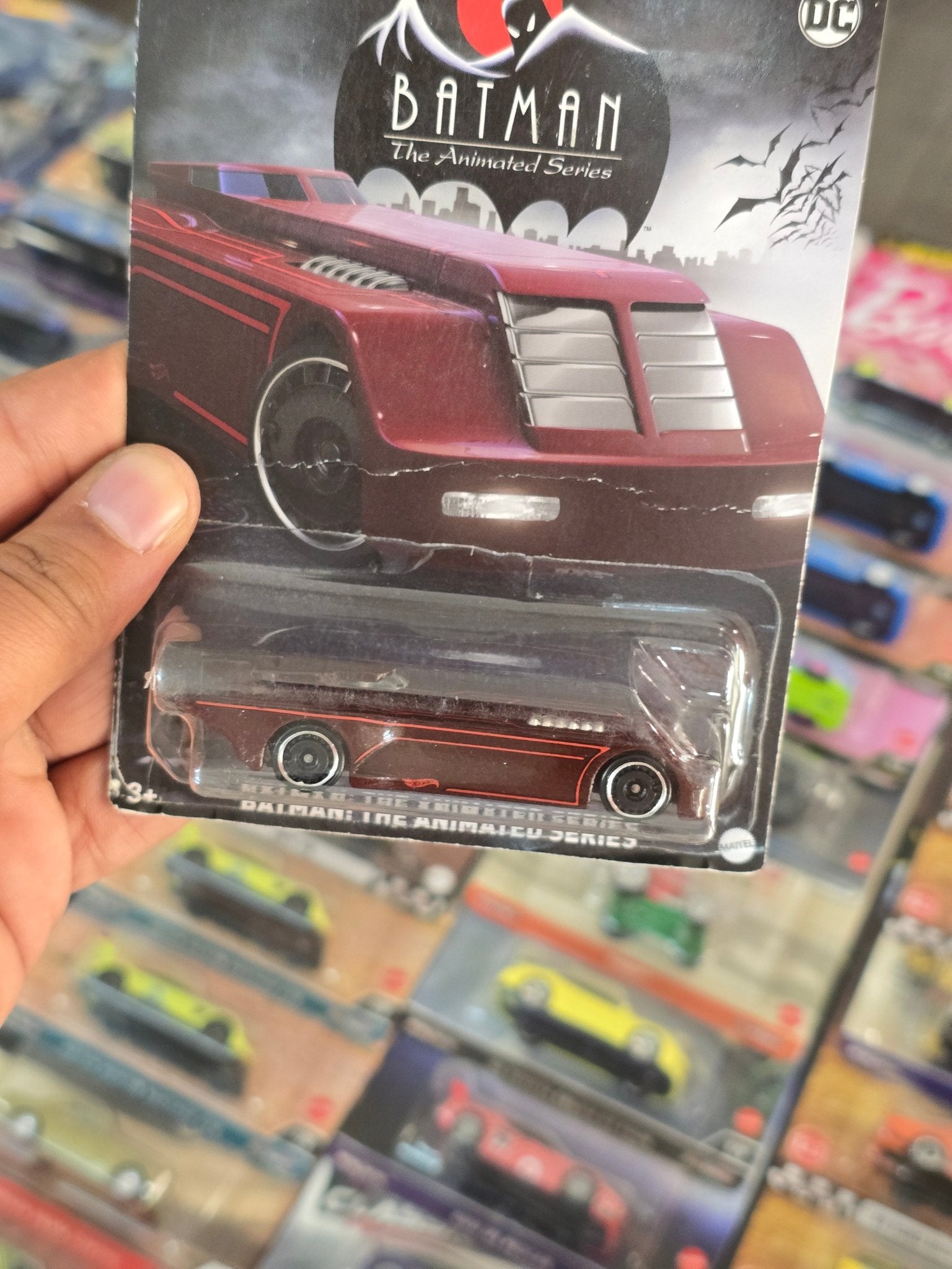 Hot Wheels Animated Batman Batmobile (Maroon) - Creased Card (Imported) - Kinder Logs