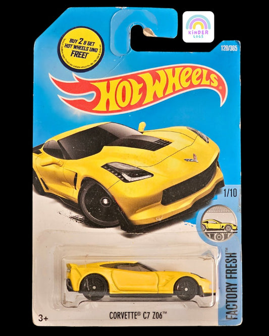 Hot Wheels Chevrolet Corvette C7 Z06 - Yellow Color - Kinder Logs