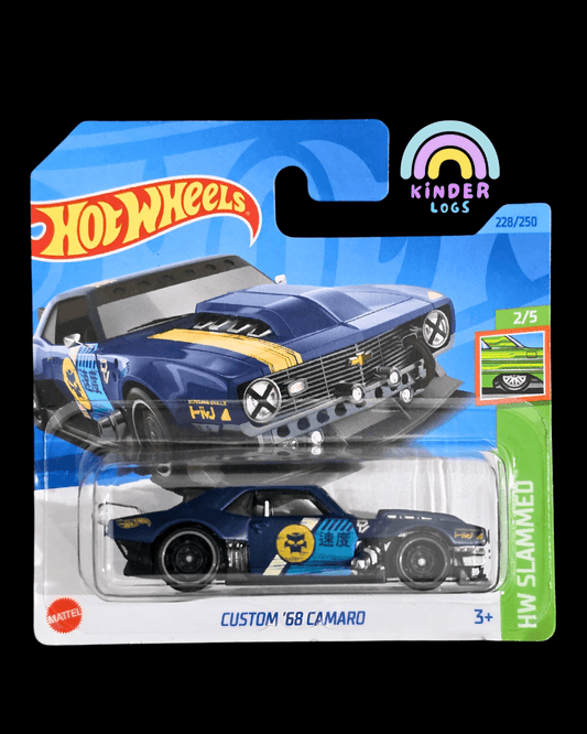 Hot Wheels Custom 1968 Chevrolet Camaro - Blue - Short Card (Imported) - Kinder Logs