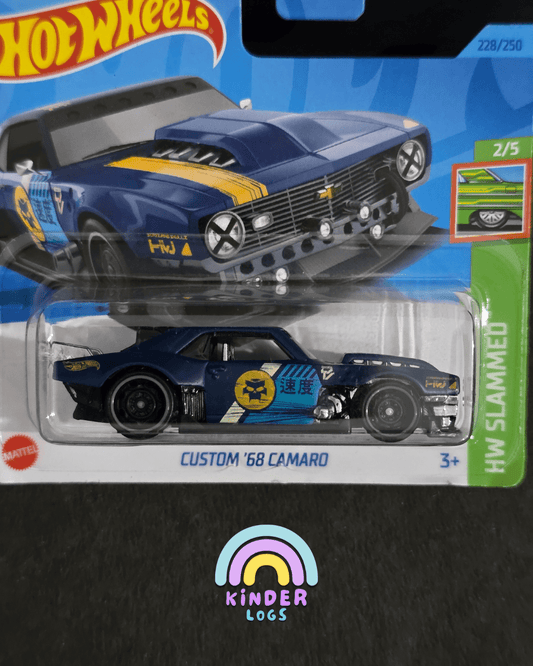 Hot Wheels Custom 1968 Chevrolet Camaro - Blue - Short Card (Imported) - Kinder Logs