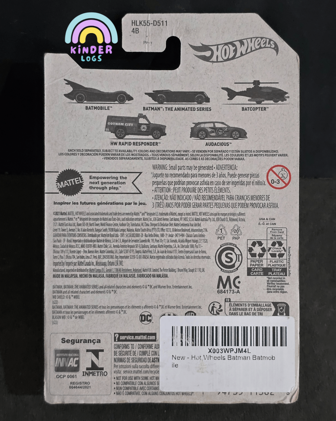 Hot Wheels DC Batman Batmobile - Blue Card (Imported) - Kinder Logs