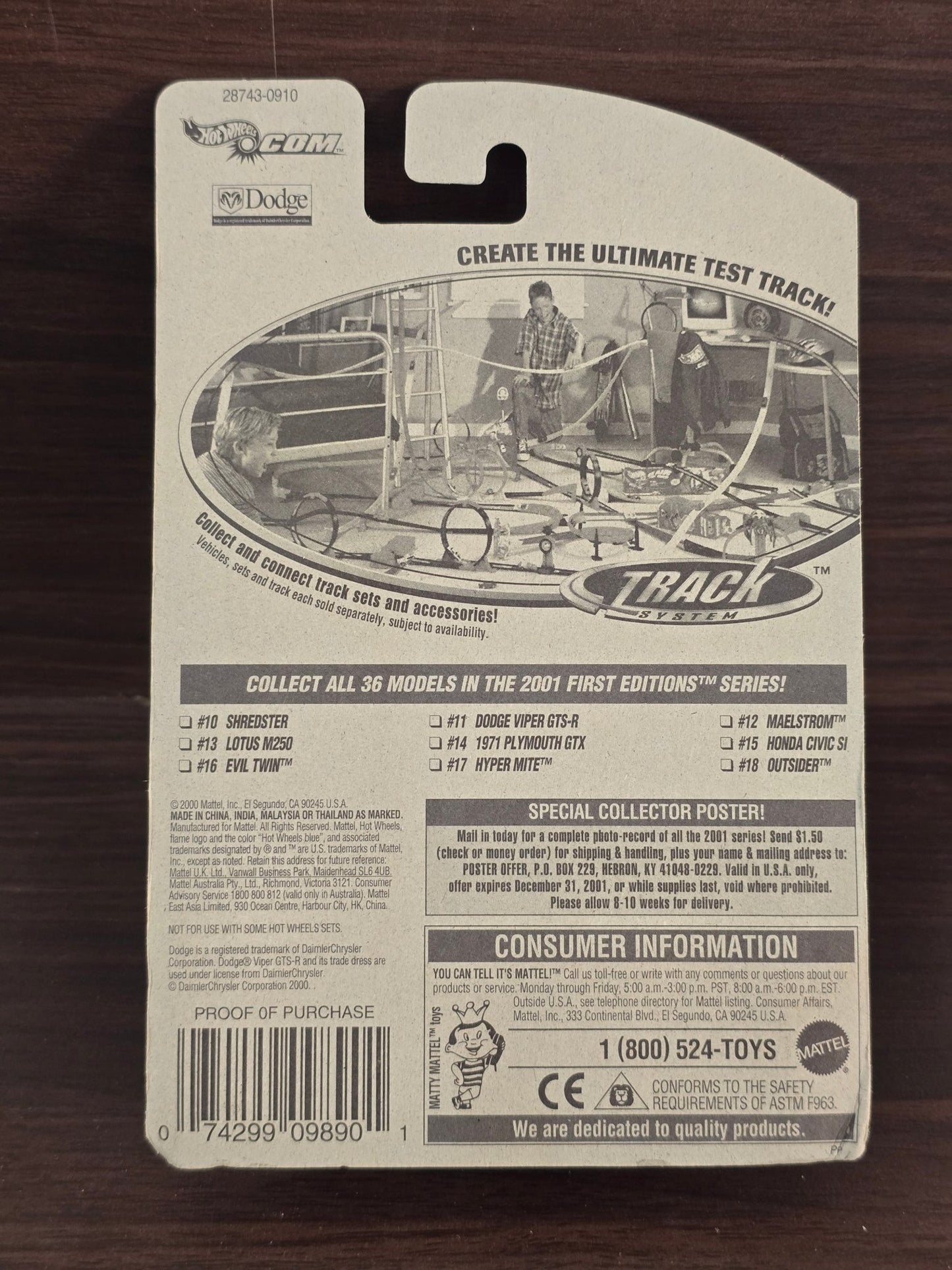 Hot Wheels Dodge Viper GTS - R - Collector No. 023 (2000 Imported Card) - Kinder Logs