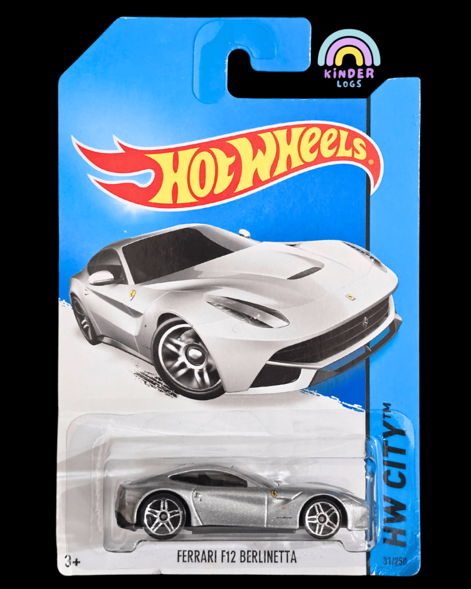 Hot Wheels Ferrari F12 Berlinetta - Silver (Imported) - Kinder Logs