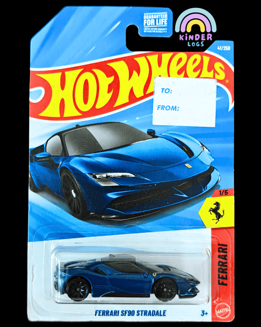 Hot Wheels Ferrari SF90 Stradale - Blue (Imported - From To Sticker) - Kinder Logs