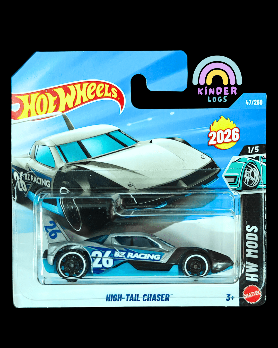 Hot Wheels High - Tail Chaser - Silver (Short Card - Imported) - Kinder Logs