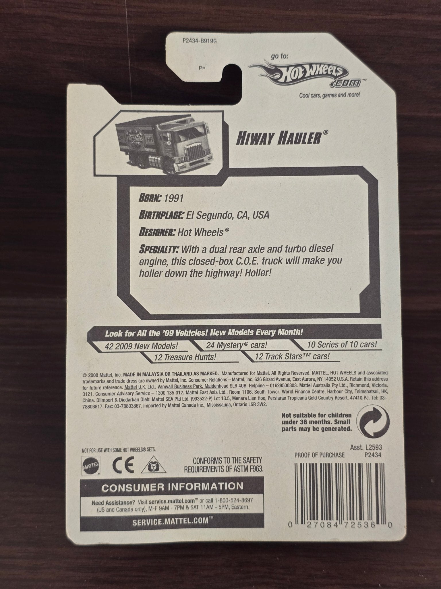 Hot Wheels Hiway Hauler - Blue (2008 Imported Card) - Kinder Logs