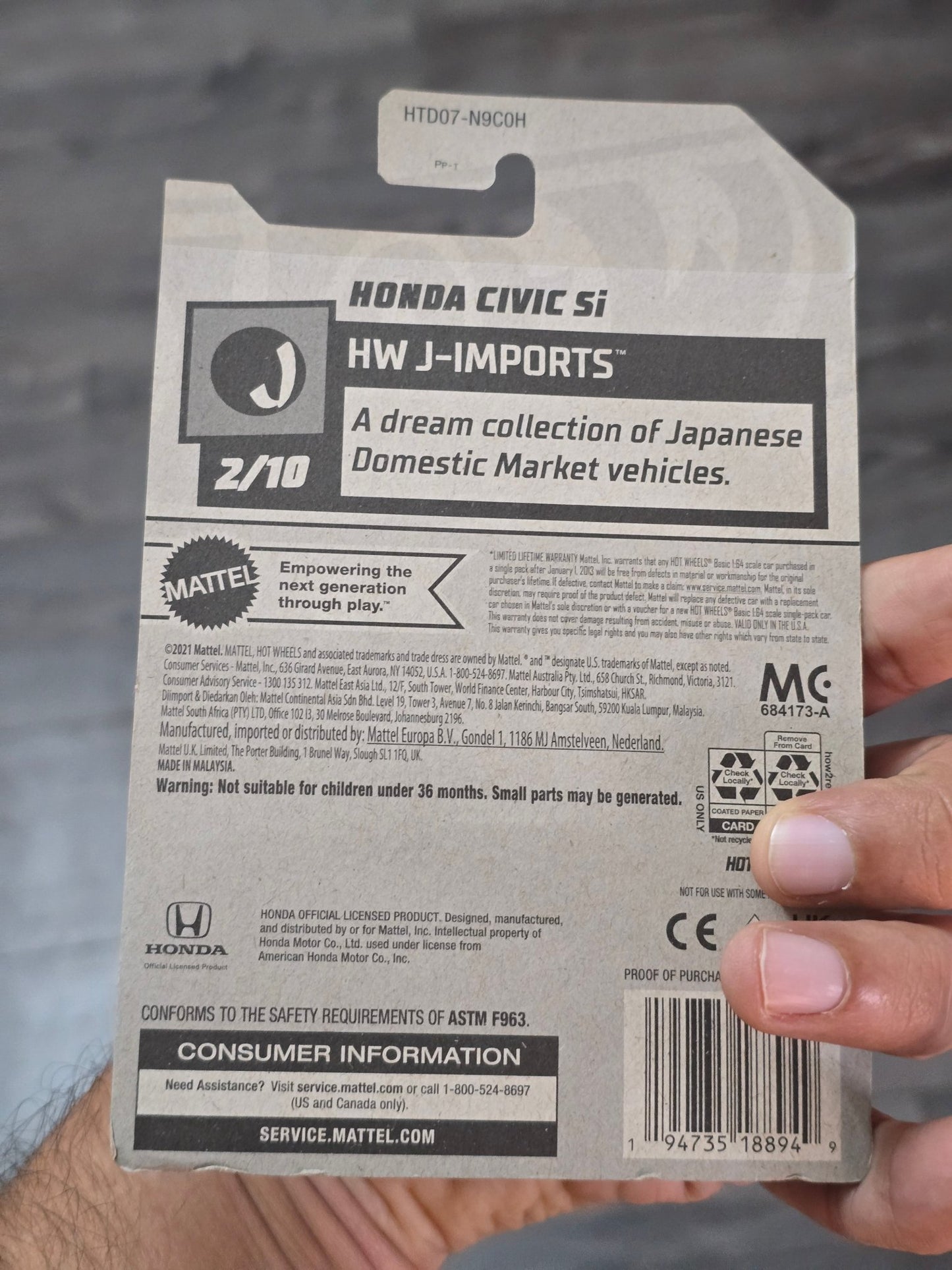 Hot Wheels Honda Civic Si - Exclusive White Color (Imported) - Kinder Logs