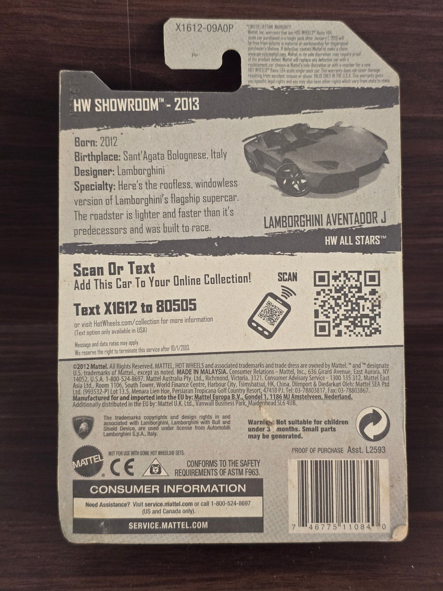 Hot Wheels Lamborghini Aventador J - Red (2012 Imported Card) - Kinder Logs