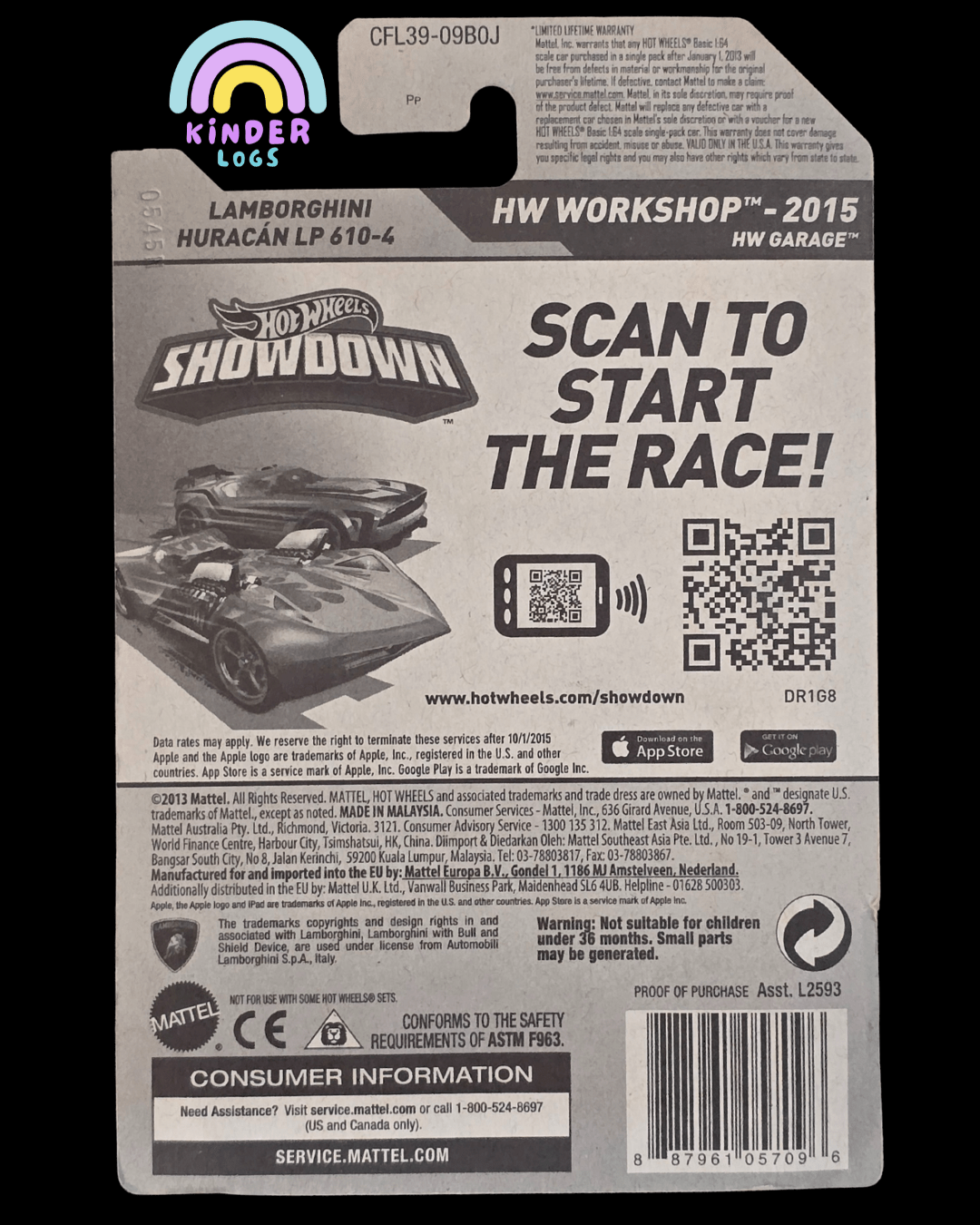 Hot Wheels Lamborghini Huracan LP610 - 4 - Green (Error Card - 2013) - Kinder Logs