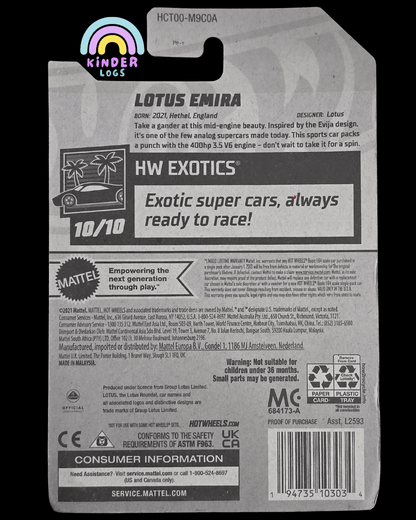 Hot Wheels Lotus Emira - Blue (Imported) - Kinder Logs
