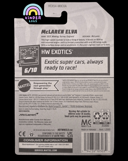 Hot Wheels McLaren Elva - Blue (Imported) - Kinder Logs