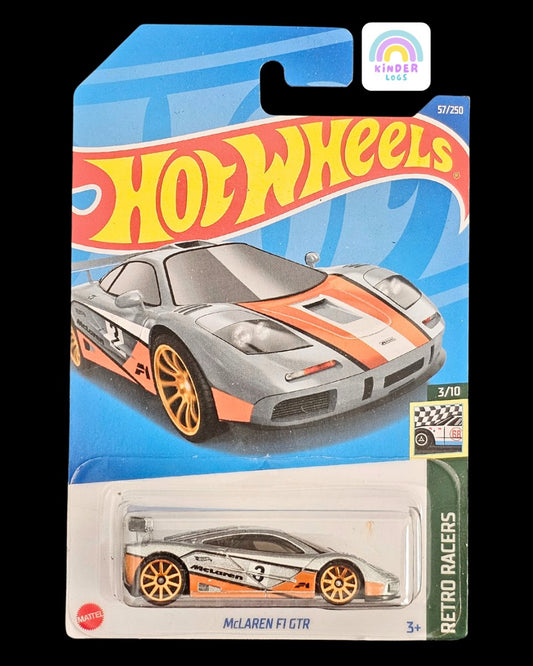 Hot Wheels McLaren F1 GTR - Metallic Silver Color - Kinder Logs