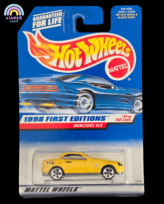 Hot Wheels Mercedes SLK (Yellow) - 1998 First Editions - Kinder Logs