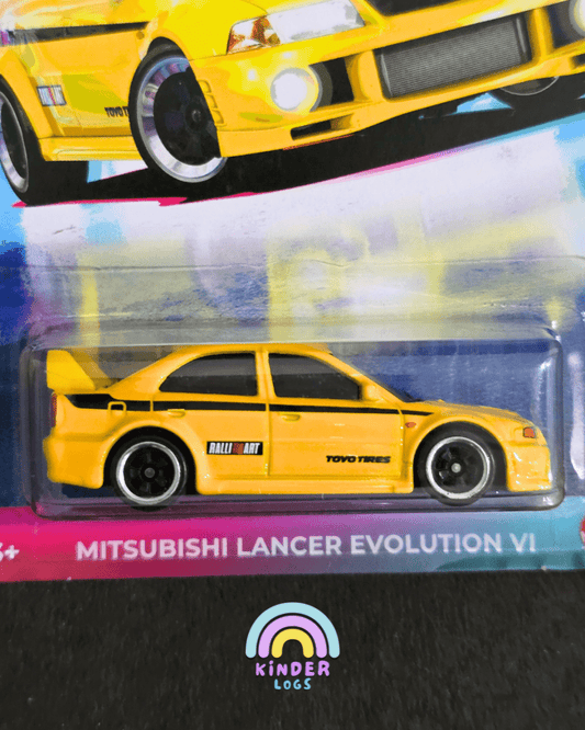 Hot Wheels Mitsubishi Lancer Evolution VI - Yellow (Imported) - Kinder Logs