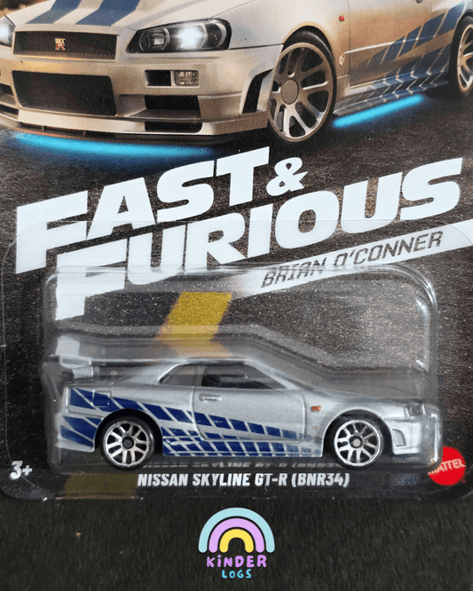 Hot Wheels Nissan Skyline GT - R (BNR34) - Fast & Furious Brian O'Conner - Kinder Logs