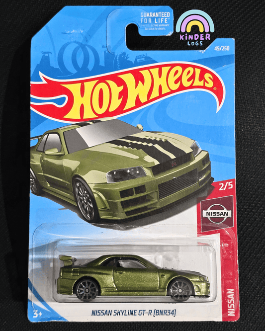Hot Wheels Nissan Skyline GTR (BNR34) - Metallic Green (Imported) - Kinder Logs