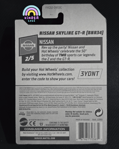 Hot Wheels Nissan Skyline GTR (BNR34) - Metallic Green (Imported) - Kinder Logs