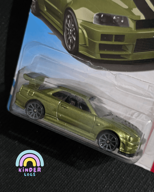 Hot Wheels Nissan Skyline GTR (BNR34) - Metallic Green (Imported) - Kinder Logs