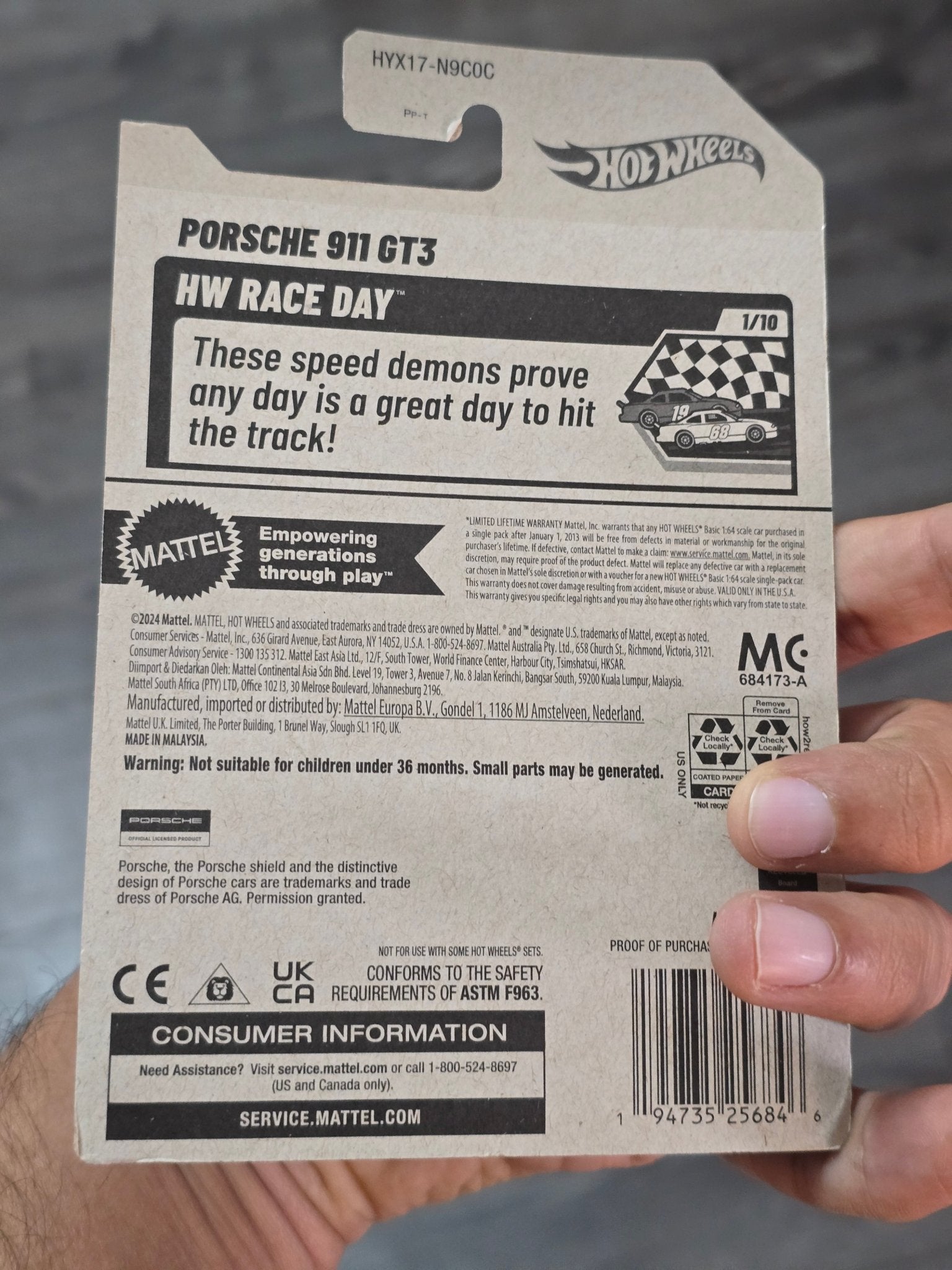 Hot Wheels Porsche 911 GT3 - Black (Imported) - Kinder Logs